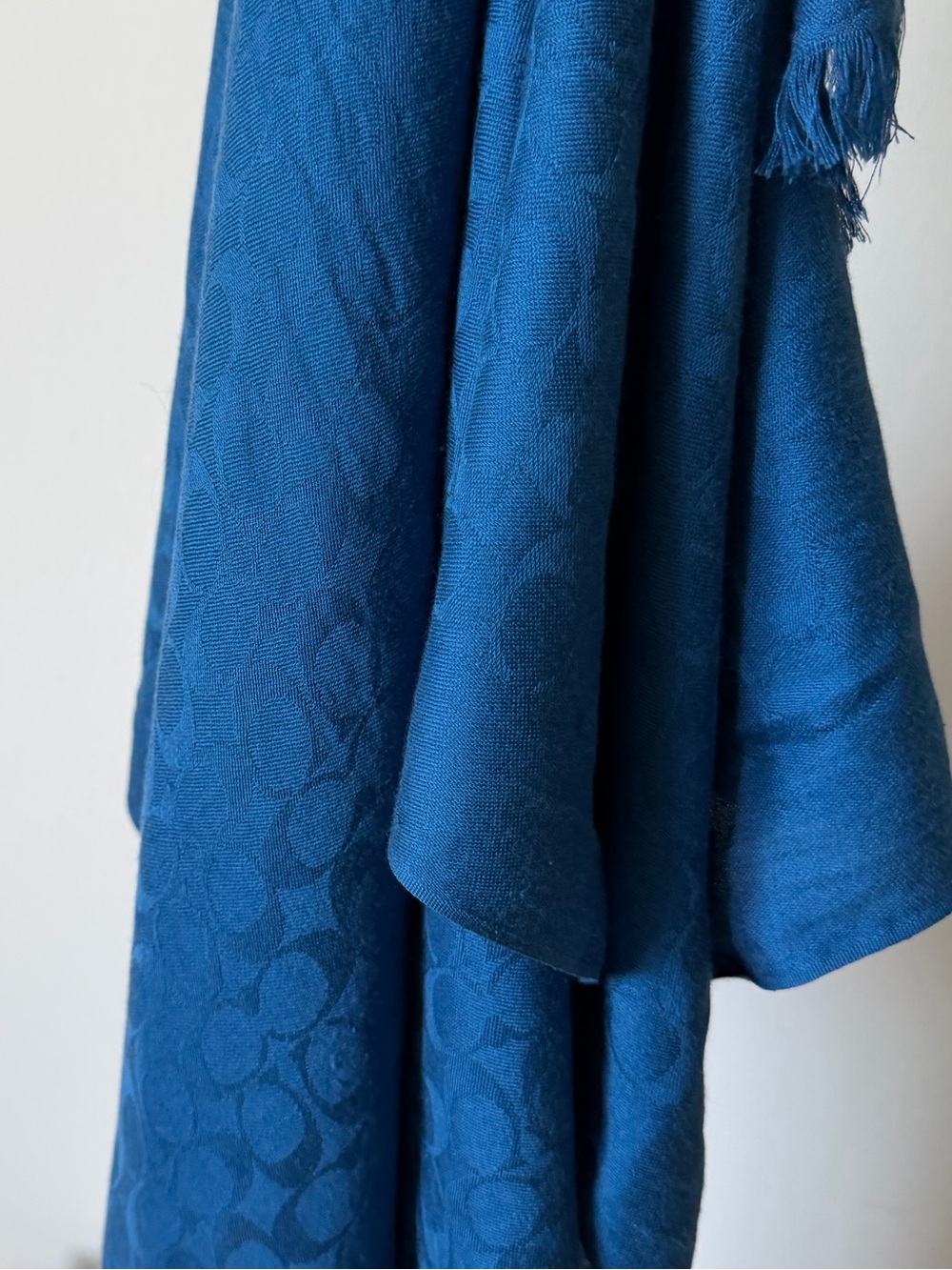 Coach Signature C Blue Silk Cotton Scarf Wrap Shawl 24” x 64” - Picture 10 of 11
